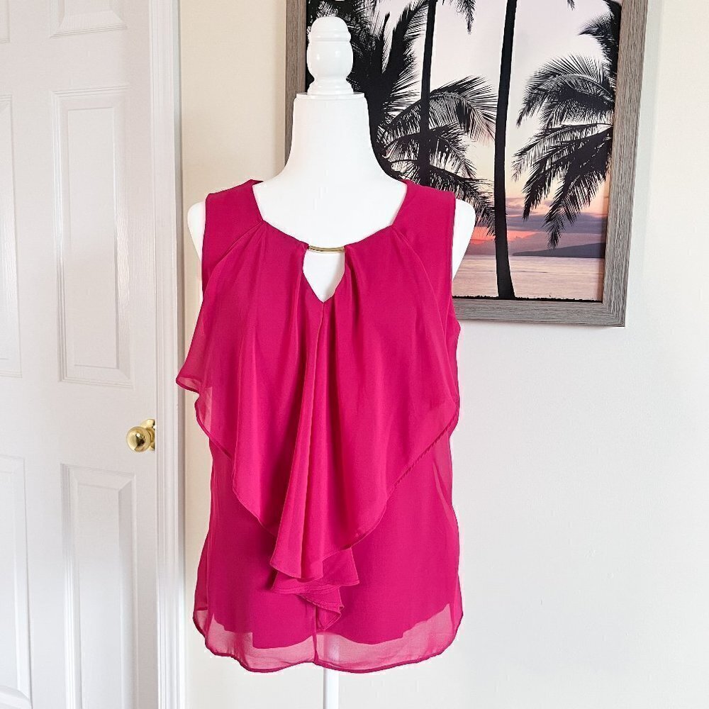 Women’s New York & Company Tank Top | Bright Pink | Ruffle | Dressy | Medium